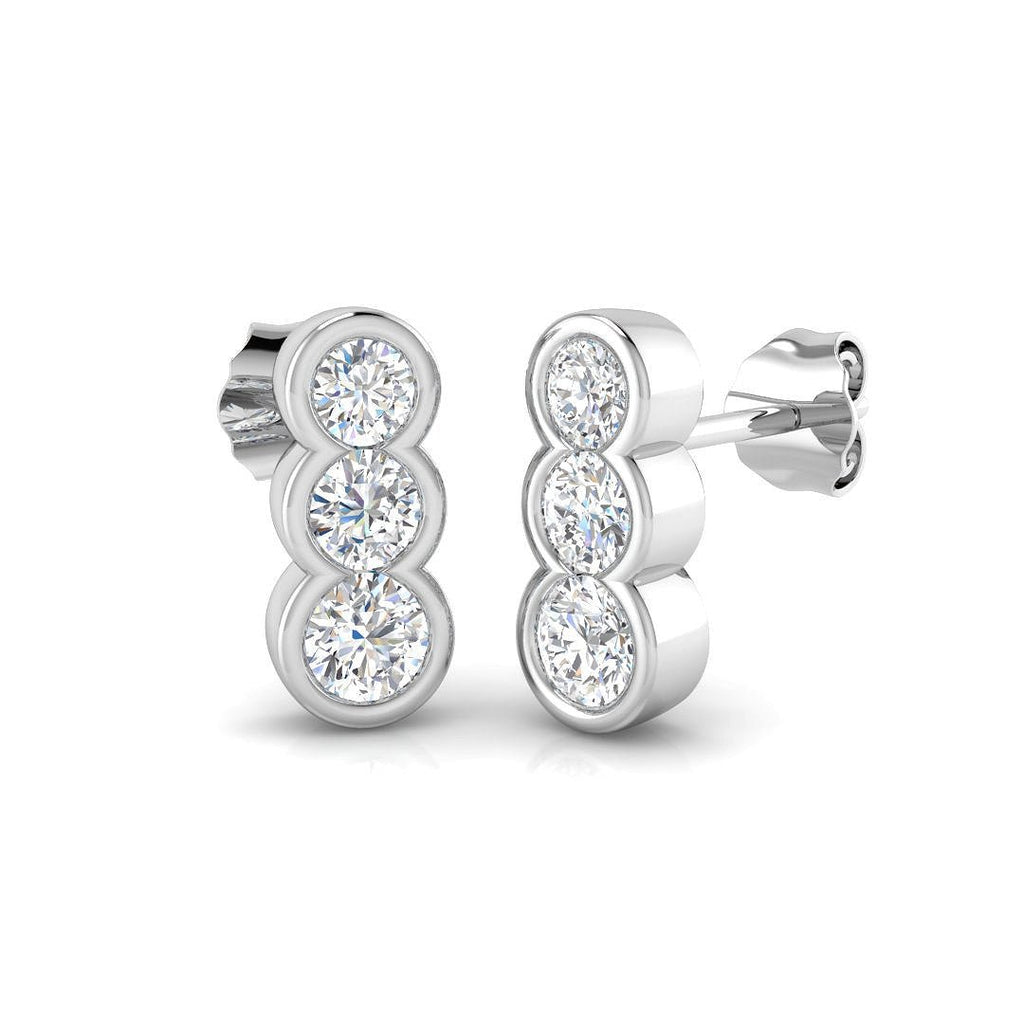 Diamond Trilogy Rub Over Drop Earrings 1.00ct G/SI 18k White Gold - All Diamond