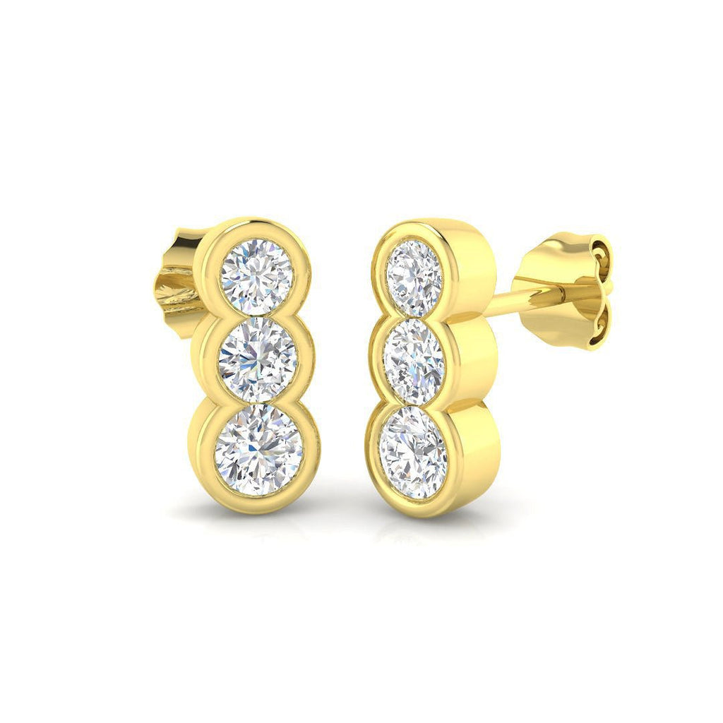Diamond Trilogy Rub Over Drop Earrings 1.00ct G/SI 18k Yellow Gold - All Diamond