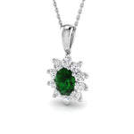 Emerald 0.80ct Oval with Diamond Pendant Necklace in 9k White Gold - All Diamond