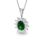 Emerald 1.00ct Oval with Diamond Pendant Necklace in 9k White Gold - All Diamond