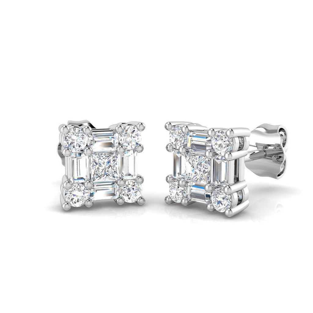 Fancy Diamond Square Earrings 0.80ct G/SI Quality 18k White Gold - All Diamond