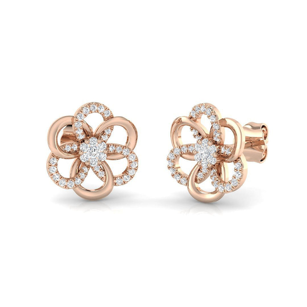 Flower Diamond Earrings 0.20ct G/SI Quality 18k Rose Gold 10.2mm - All Diamond
