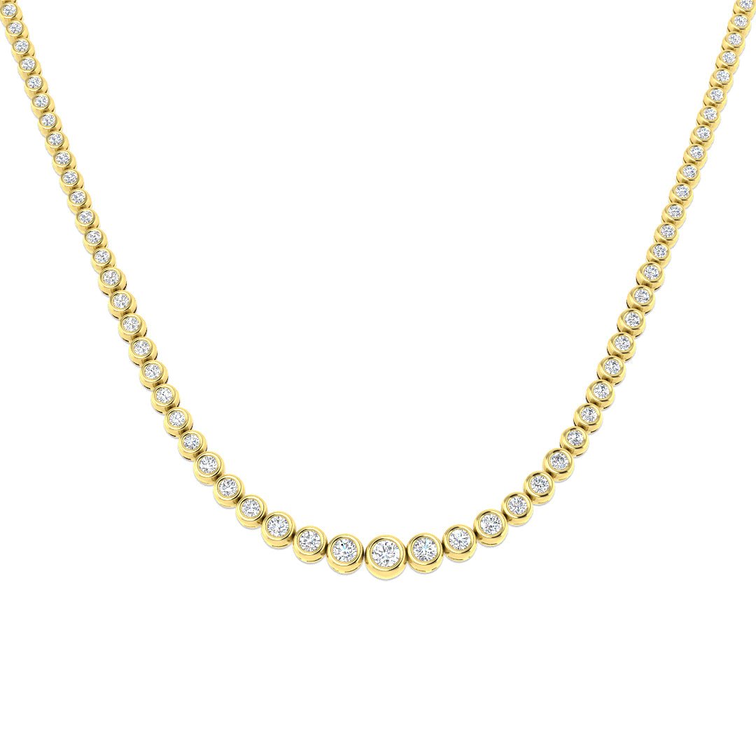 Graduated Rub Over Diamond Tennis Necklace 7.80ct G/SI 18k Yellow Gold - All Diamond