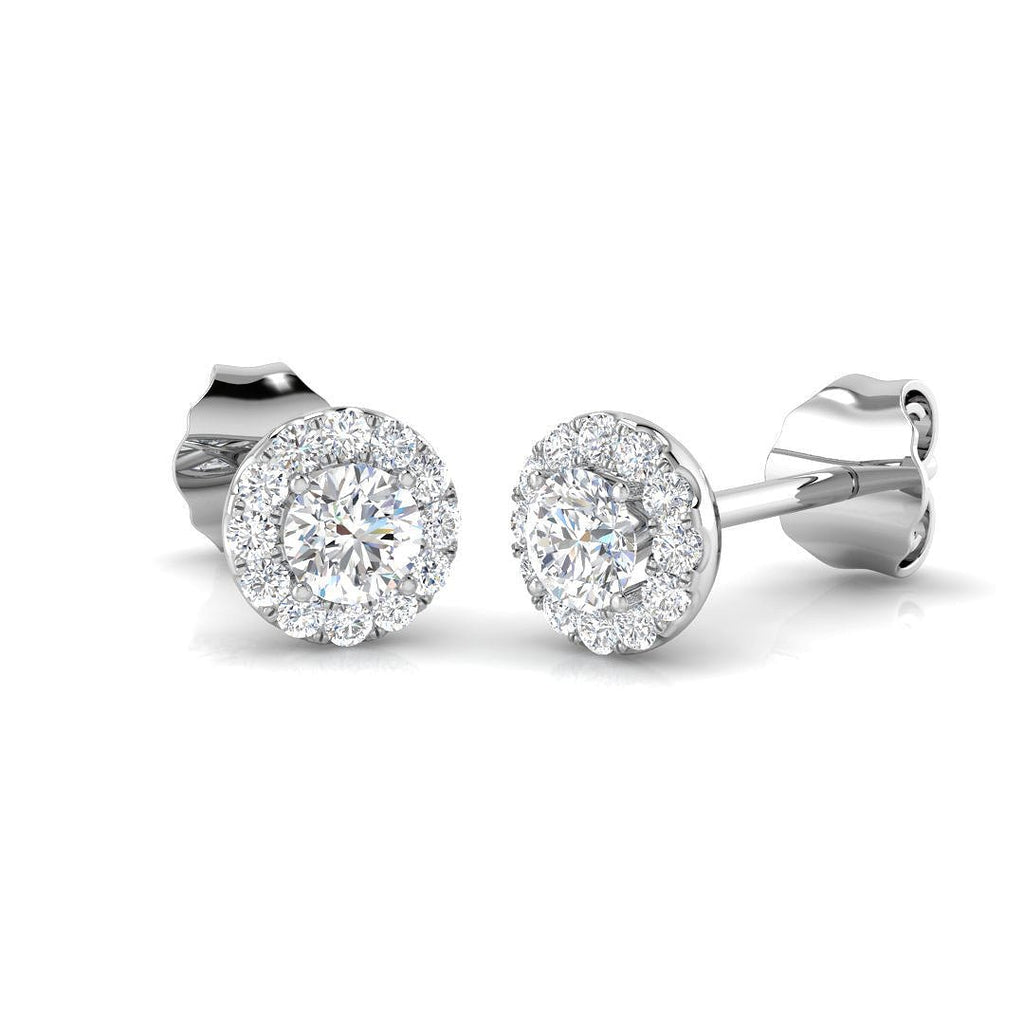 Halo Diamond Earrings 0.30ct Set in 18k White Gold 3.0mm - All Diamond