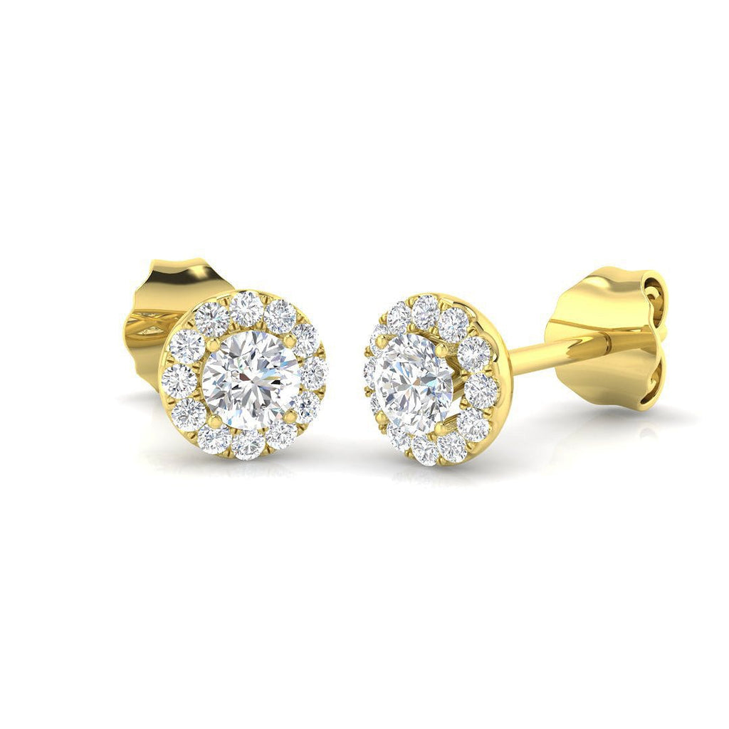 Halo Diamond Earrings 0.30ct Set in 18k Yellow Gold 3.0mm - All Diamond