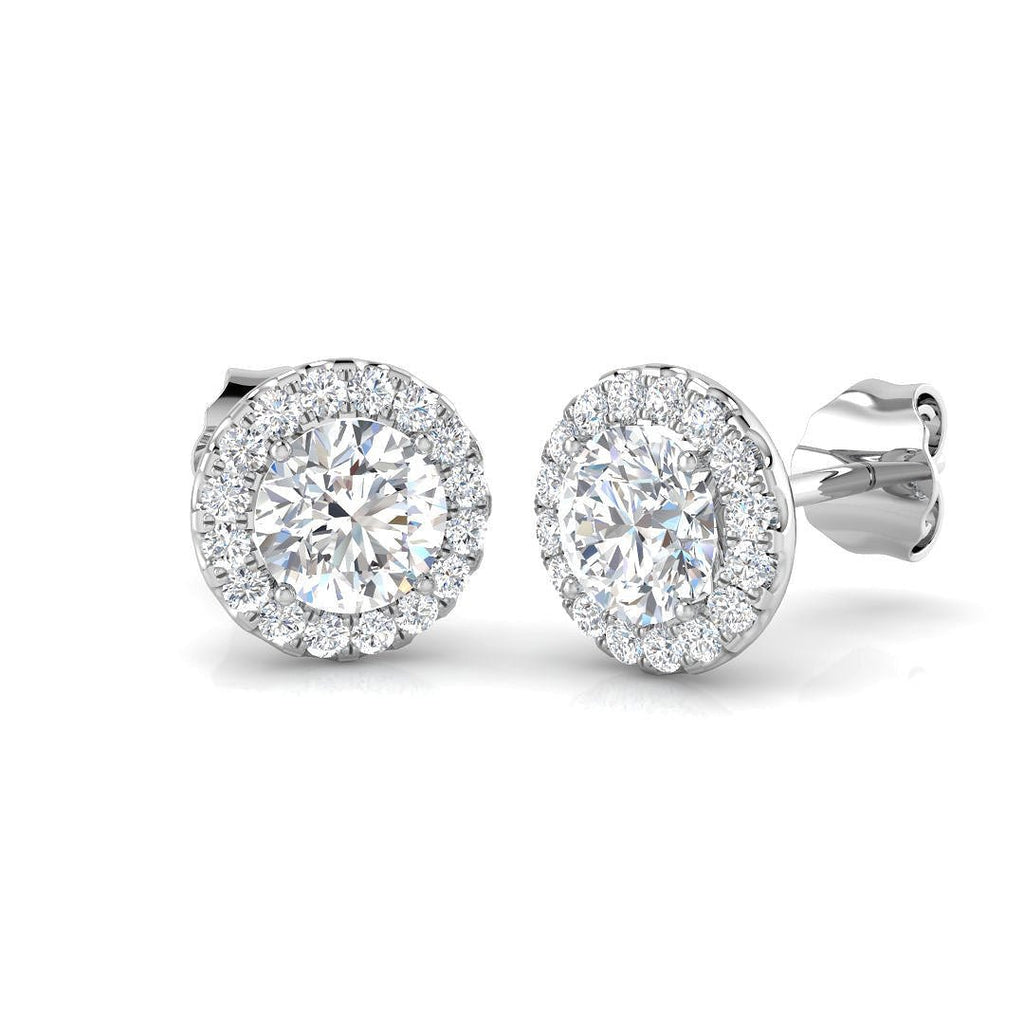 Halo Diamond Earrings 1.25ct Set in 18k White Gold 5.0mm - All Diamond