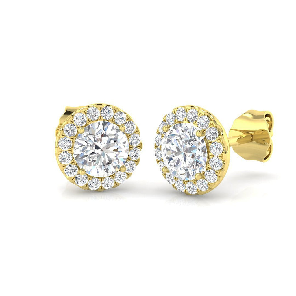Halo Diamond Earrings 1.25ct Set in 18k Yellow Gold 5.0mm - All Diamond