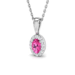 Halo Pink Sapphire 0.30ct with Diamond Necklace in 9k White Gold - All Diamond