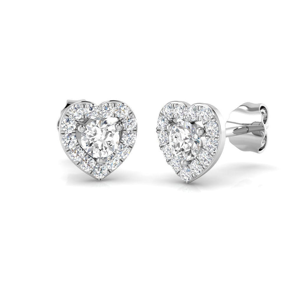 Heart Halo Diamond Earrings 0.60ct G/SI Quality in 18k White Gold - All Diamond
