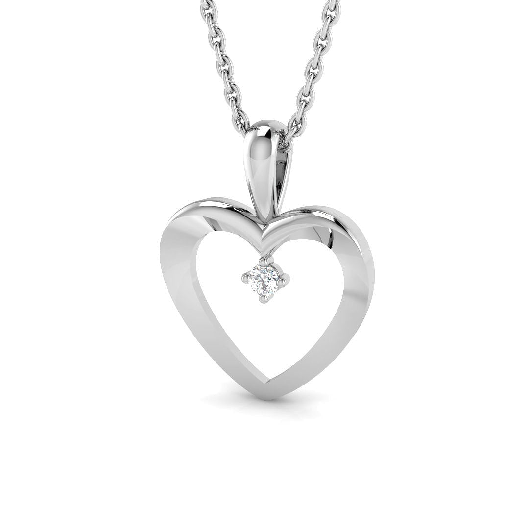Heart Pendant Necklace 0.02ct Diamond 9K White Gold - All Diamond