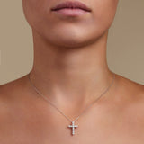 Modern Diamond Cross Pendant Necklace 0.50ct in 18k White Gold - All Diamond