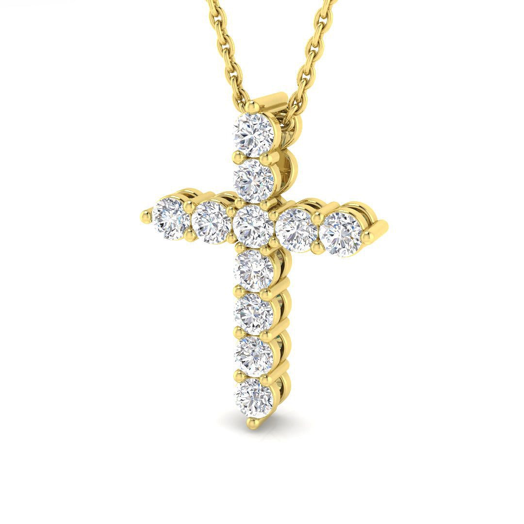 Modern Diamond Cross Pendant Necklace 0.50ct in 9k Yellow Gold - All Diamond