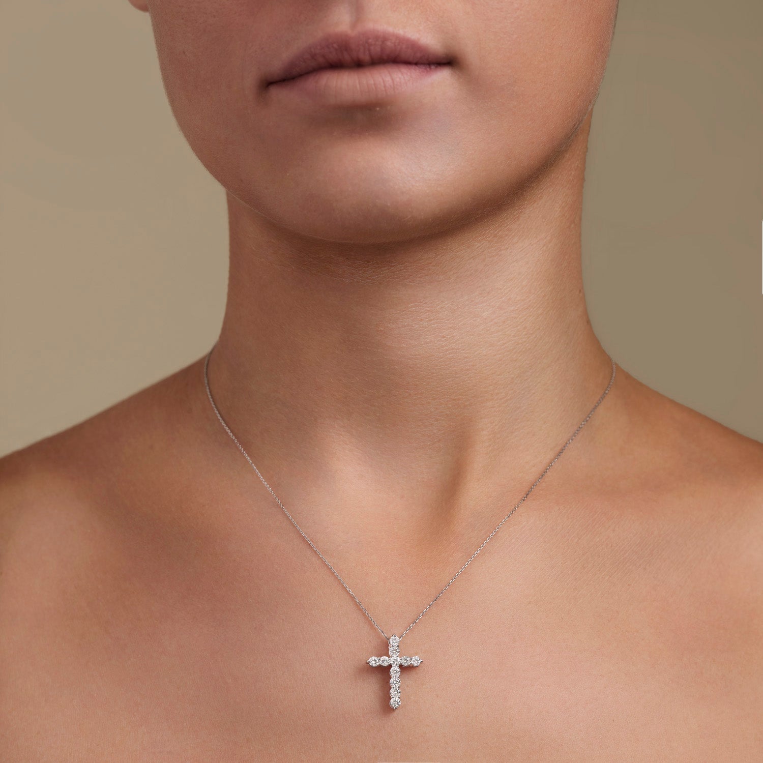 Modern Diamond Cross Pendant Necklace 0.75ct in 18k White Gold - All Diamond