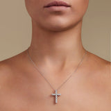 Modern Diamond Cross Pendant Necklace 1.50ct in 18k White Gold - All Diamond