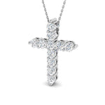 Modern Diamond Cross Pendant Necklace 1.50ct in 18k White Gold - All Diamond