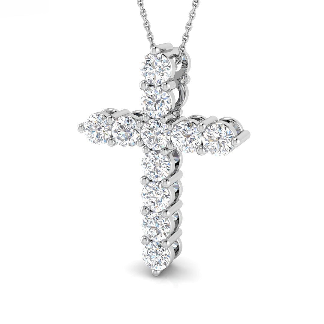 Modern Diamond Cross Pendant Necklace 2.00ct in 18k White Gold - All Diamond