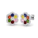 Multi Sapphire and Diamond Flower Earrings 2.00ct in 9k White Gold - All Diamond