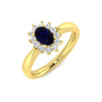 Oval 0.50ct Blue Sapphire 0.20ct Diamond Cluster Ring 18k Yellow Gold - All Diamond