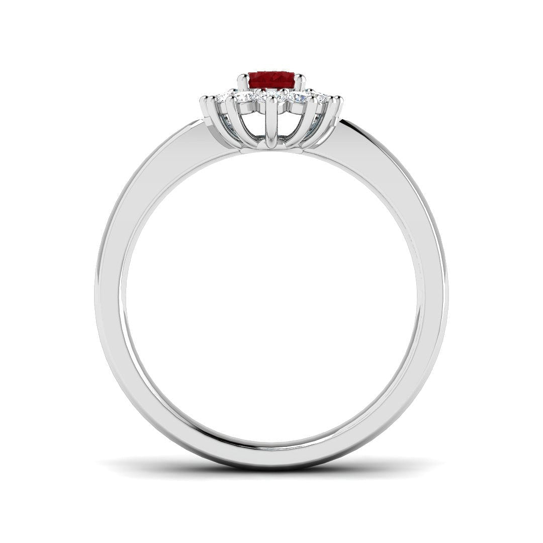 Oval 0.50ct Ruby 0.20ct Diamond Cluster Ring 18k White Gold - All Diamond