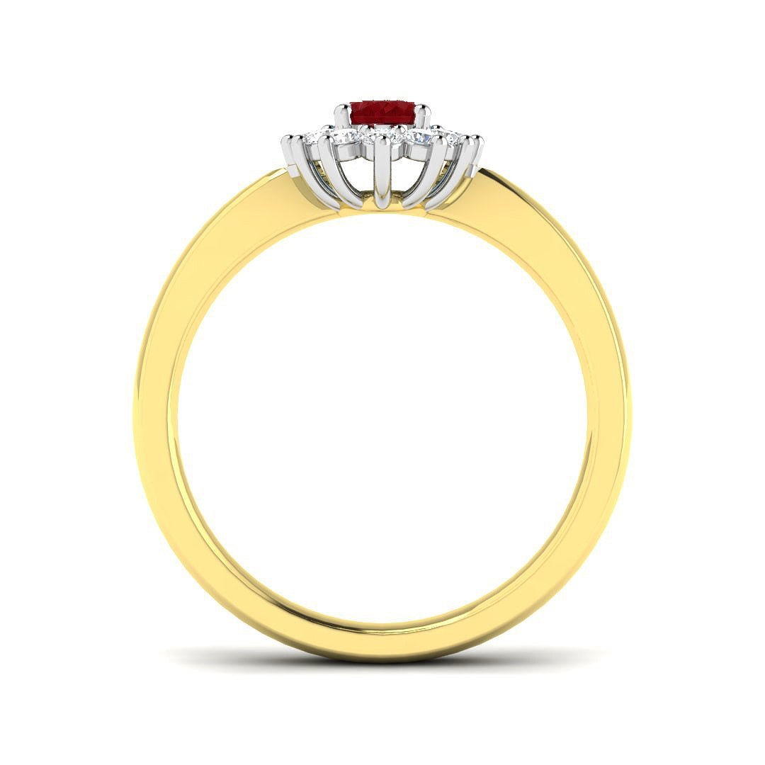 Oval 0.50ct Ruby 0.20ct Diamond Cluster Ring 18k Yellow Gold - All Diamond
