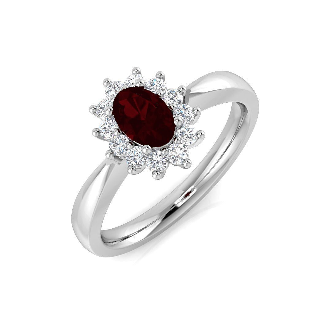 Oval 0.50ct Ruby 0.20ct Diamond Cluster Ring in Platinum - All Diamond