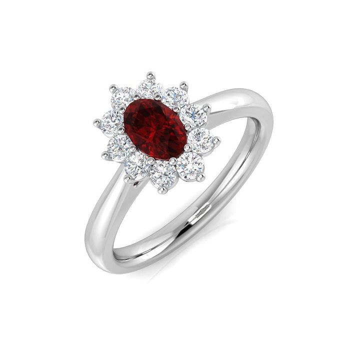 Oval 0.50ct Ruby 0.30ct Diamond Cluster Ring 18k White Gold