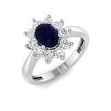 Oval 1.00ct Blue Sapphire 0.60ct Diamond Cluster Ring 18k White Gold - All Diamond