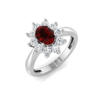 Oval 1.00ct Ruby 0.60ct Diamond Cluster Ring 18k White Gold - All Diamond