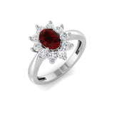 Oval 1.00ct Ruby 0.60ct Diamond Cluster Ring 18k White Gold - All Diamond