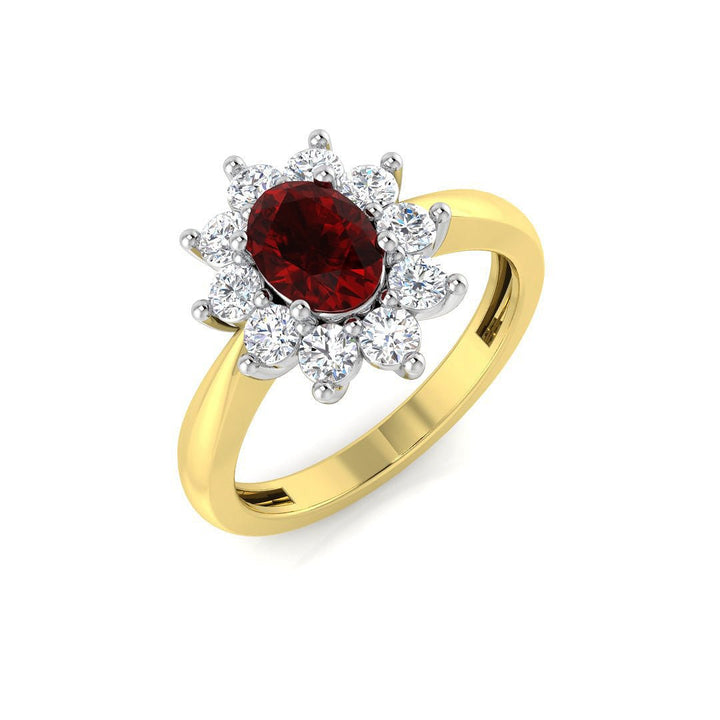 Oval 1.00ct Ruby 0.60ct Diamond Cluster Ring 18k Yellow Gold