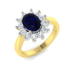 Oval 1.50ct Blue Sapphire 0.50ct Diamond Cluster Ring 18k Yellow Gold - All Diamond