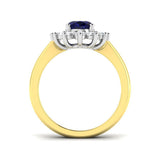 Oval 1.50ct Blue Sapphire 0.50ct Diamond Cluster Ring 18k Yellow Gold - All Diamond