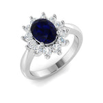 Oval 1.50ct Blue Sapphire 0.50ct Diamond Cluster Ring in Platinum - All Diamond