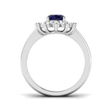 Oval 1.50ct Blue Sapphire 0.50ct Diamond Cluster Ring in Platinum - All Diamond