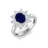 Oval 1.50ct Blue Sapphire 1.00ct Diamond Cluster Ring 18k White Gold - All Diamond