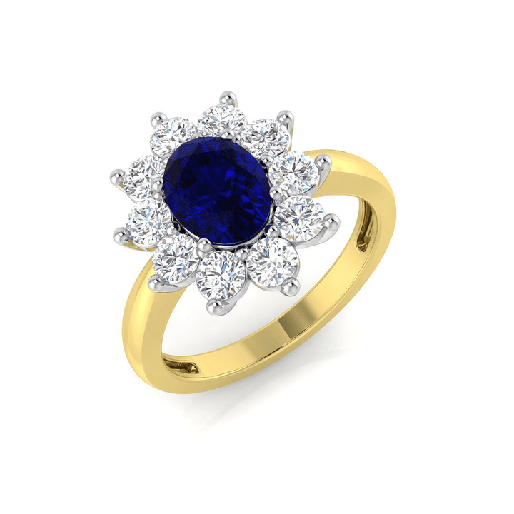 Oval 1.50ct Blue Sapphire 1.00ct Diamond Cluster Ring 18k Yellow Gold