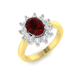 Oval 1.50ct Ruby 0.50ct Diamond Cluster Ring 18k Yellow Gold - All Diamond