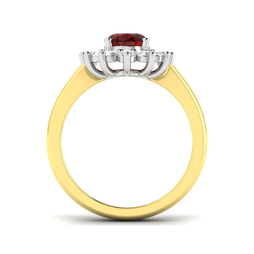 Oval 1.50ct Ruby 0.50ct Diamond Cluster Ring 18k Yellow Gold - All Diamond