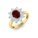 Oval 1.50ct Ruby 1.00ct Diamond Cluster Ring 18k Yellow Gold - All Diamond
