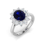 Oval 2.32ct Blue Sapphire 0.95ct Diamond Cluster Ring 18k White Gold - All Diamond