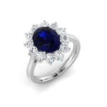 Oval 2.58ct Blue Sapphire 0.99ct Diamond Cluster Ring 18k White Gold - All Diamond