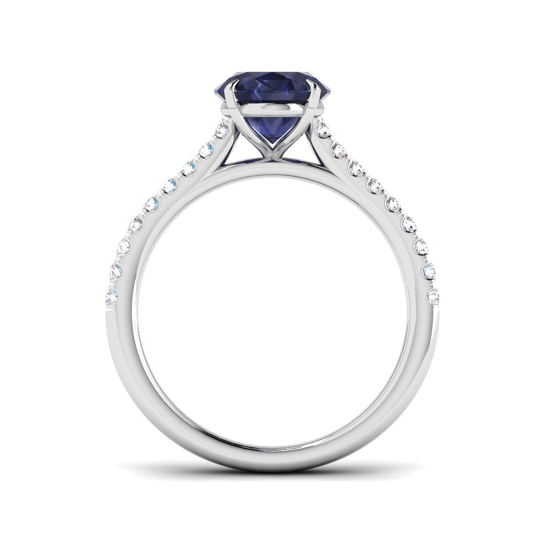 Oval Blue Sapphire and Diamond Engagement Ring 2.30ct Platinum - All Diamond