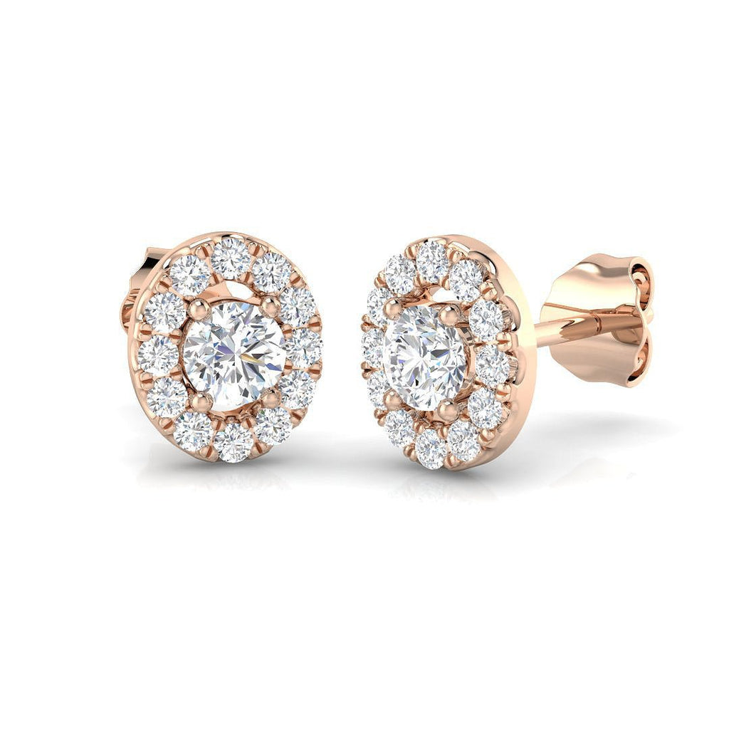 Oval Halo Diamond Earrings 0.60ct G/SI Quality in 18k Rose Gold - All Diamond