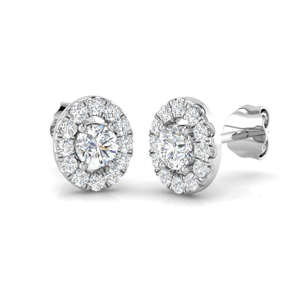 Oval Halo Diamond Earrings 0.80ct G/SI Quality in 18k White Gold - All Diamond