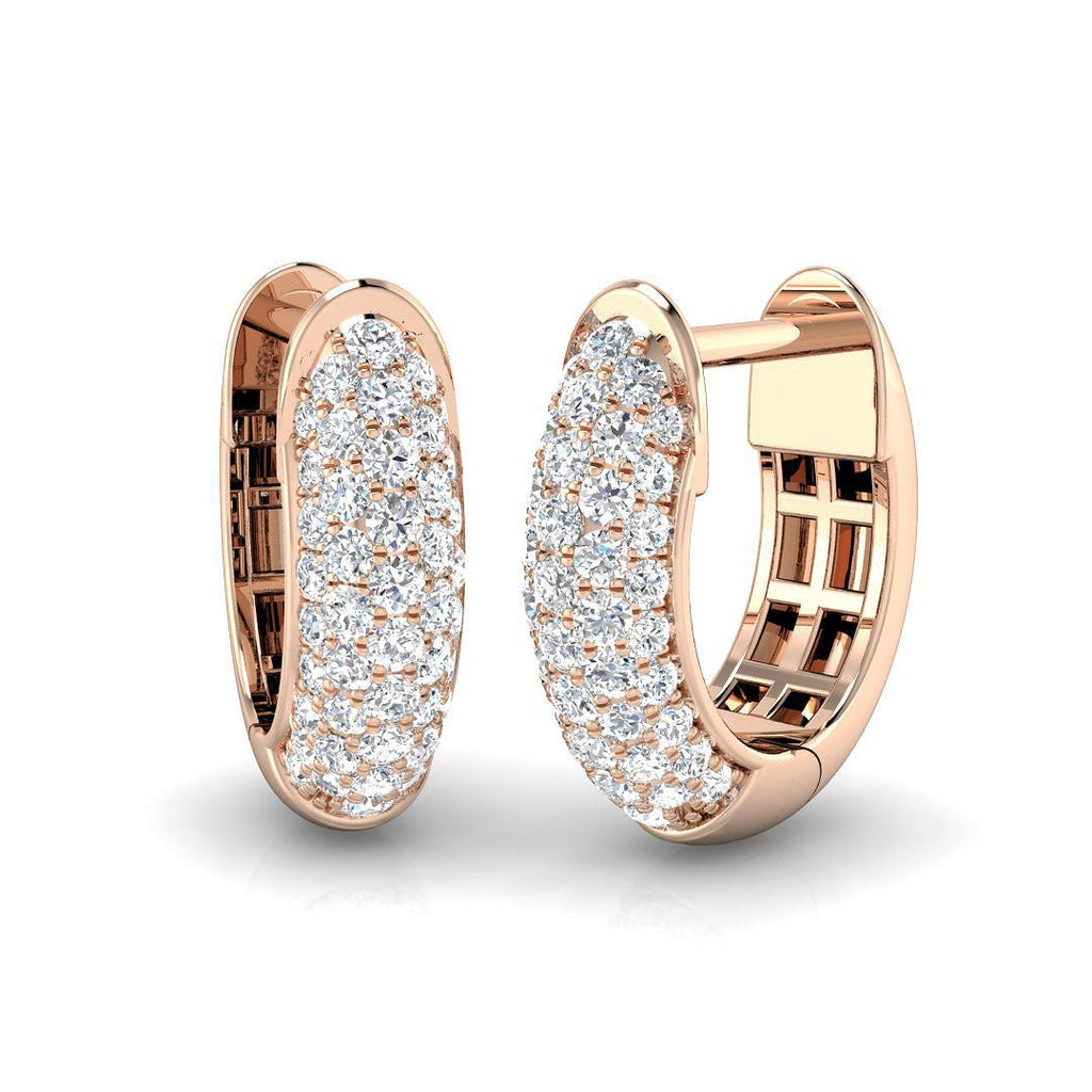 Pave Diamond Hoop Earrings 0.40ct G/SI Quality in 18k Rose Gold - All Diamond