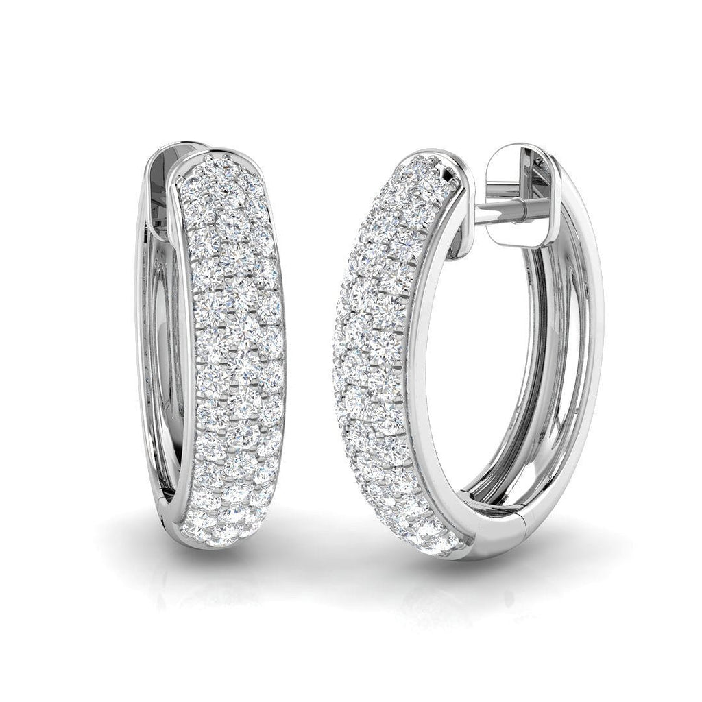 Pave Diamond Hoop Earrings 0.70ct G/SI Quality in 18k White Gold - All Diamond