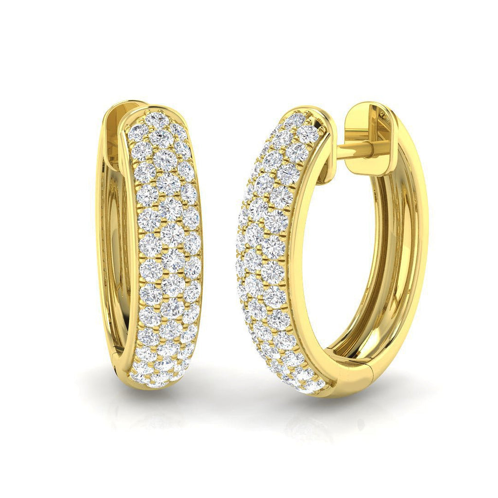 Pave Diamond Hoop Earrings 0.70ct G/SI Quality in 18k Yellow Gold - All Diamond