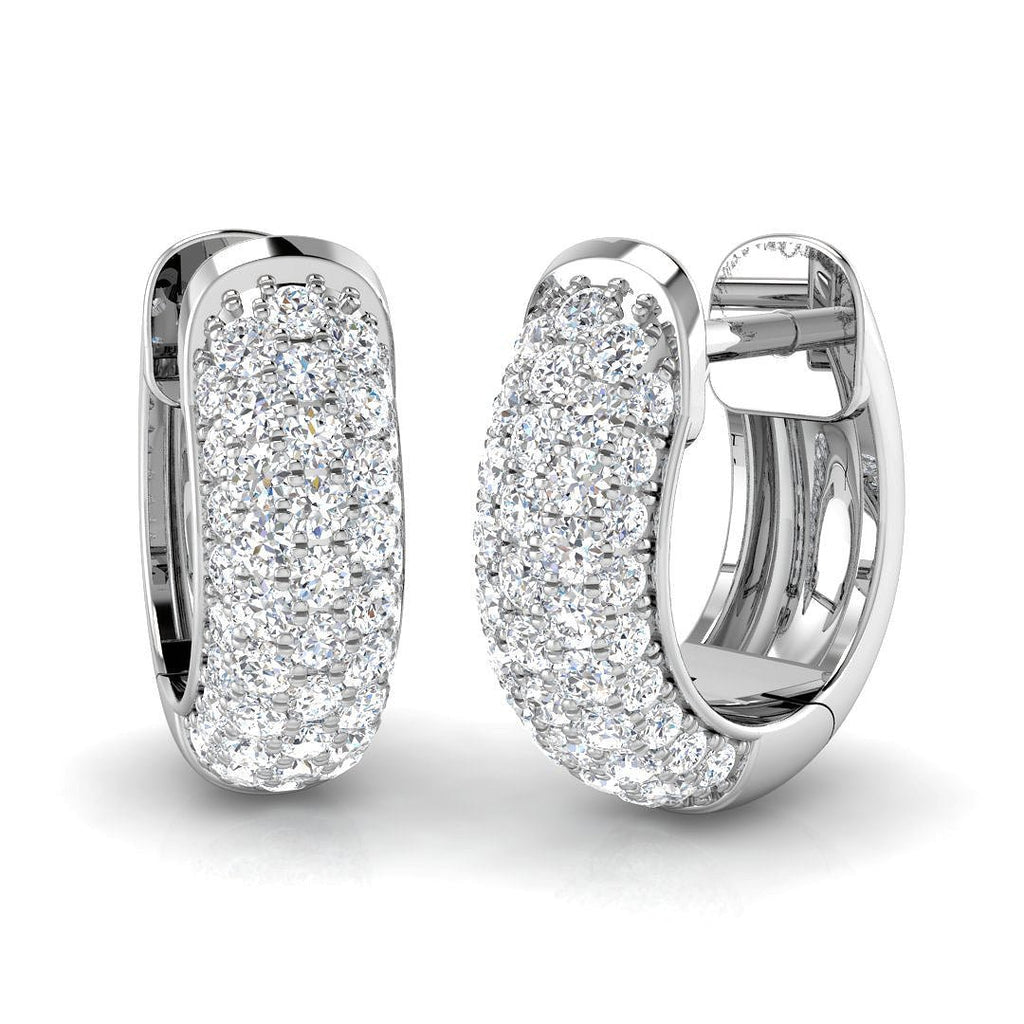 Pave Diamond Hoop Earrings 0.75ct G/SI Quality in 18k White Gold - All Diamond