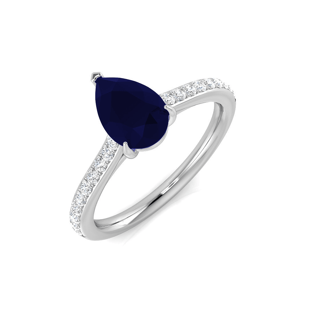 Pear Blue Sapphire and Diamond Engagement Ring 1.50ct 18k White Gold - All Diamond