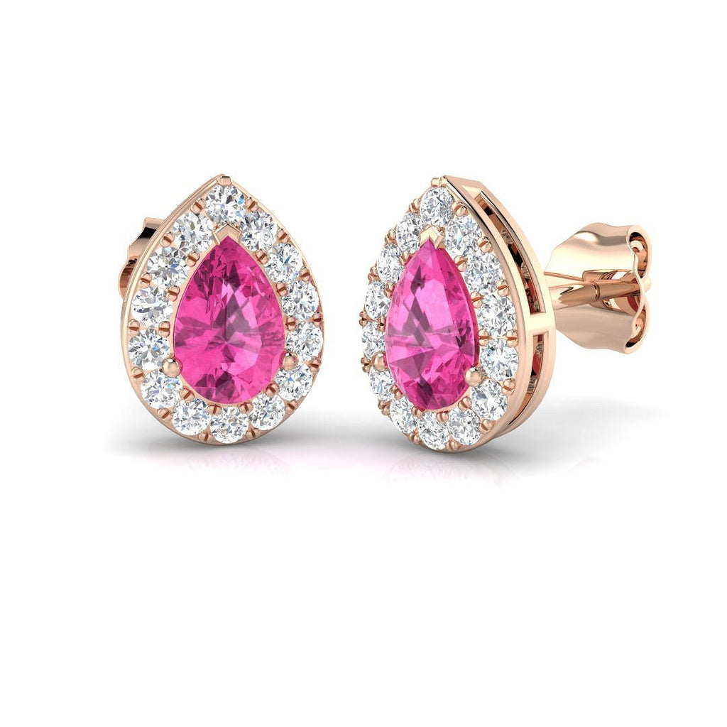 Pear Pink Sapphire & Diamond Halo Earrings 1.33ct in 18k Rose Gold - All Diamond